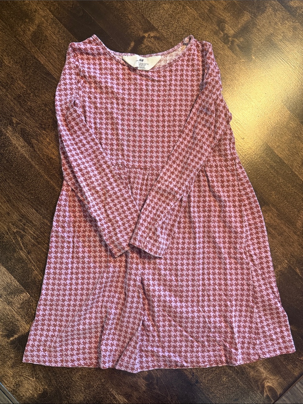 H&M Girls' Pink Houndstooth Long-Sleeve Casual Dress